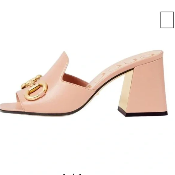 Gucci Pink & Gold-Tone Horsebit Mules - size 41 new - Picture 1 of 11